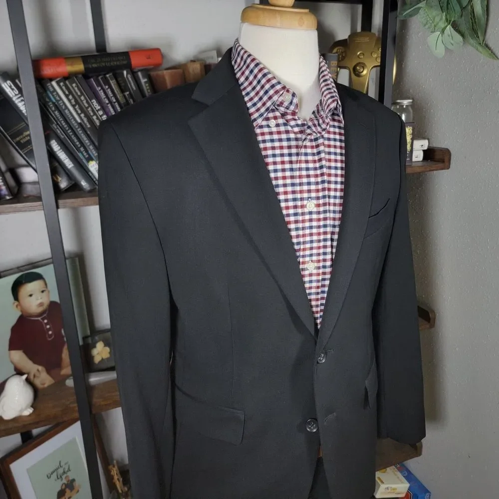 Banana Republic Mens Sport Coat Two Button Solid Black Lanificio Wool 40S Modern